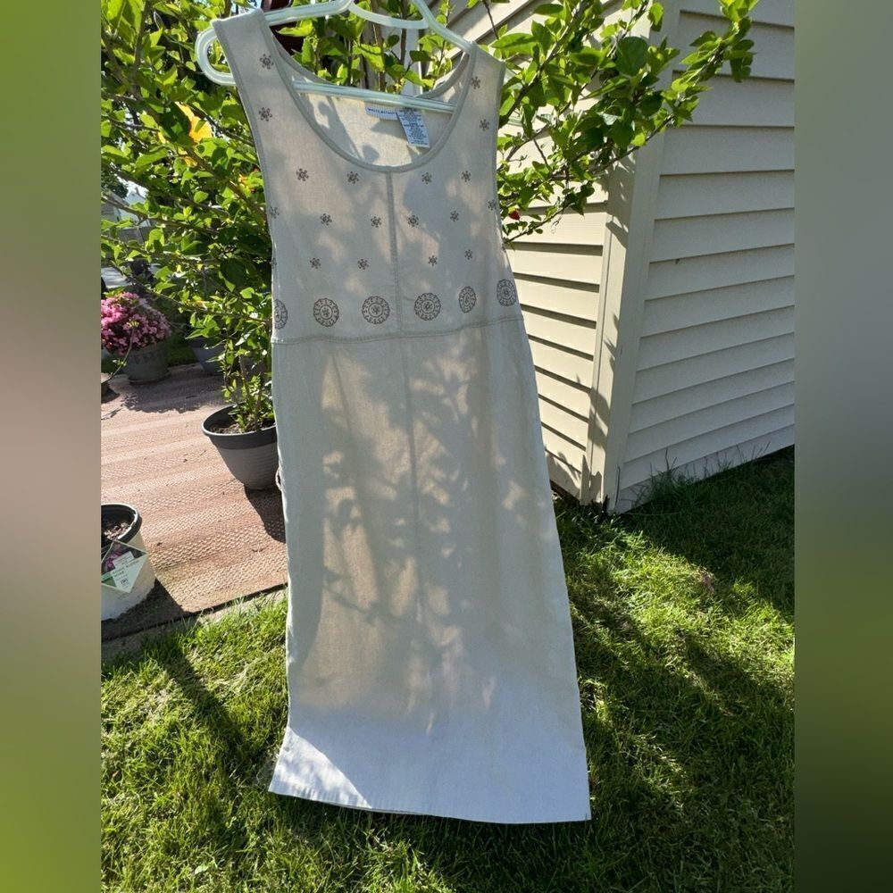 White Stag LINEN Blend Lagenlook Tank Maxi Dress Shift Boho Size M Coastal Airy